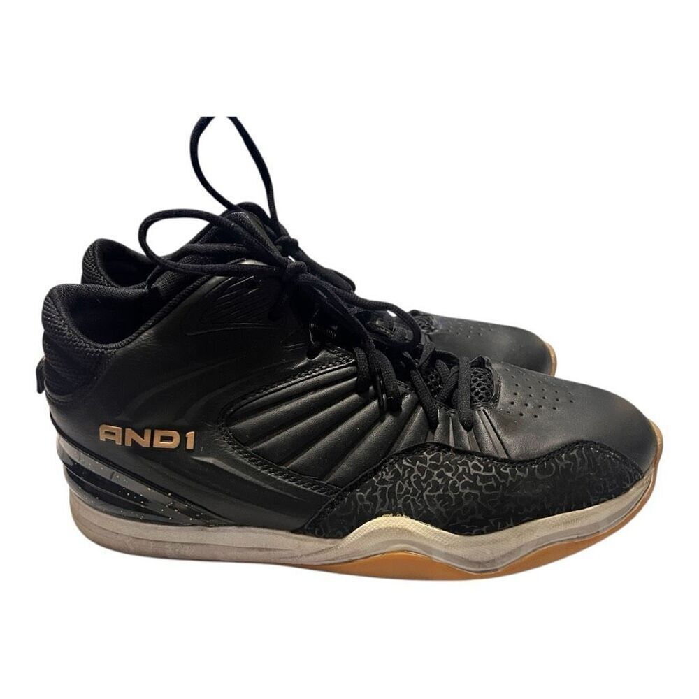 And1 Men's Size 10.5 Capital Basketball Shoe Black Faux Leather Athletic Sneaker